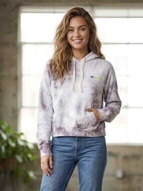 WARM X BANDIER Tie Dye Hoodie Sweatshirt Purple Medium Casual Travel Comfy